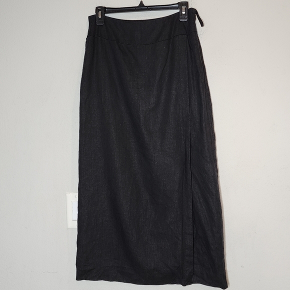 Pursuits Ltd linen black maxi skirt slit lined women's  size 10. - Picture 13 of 14